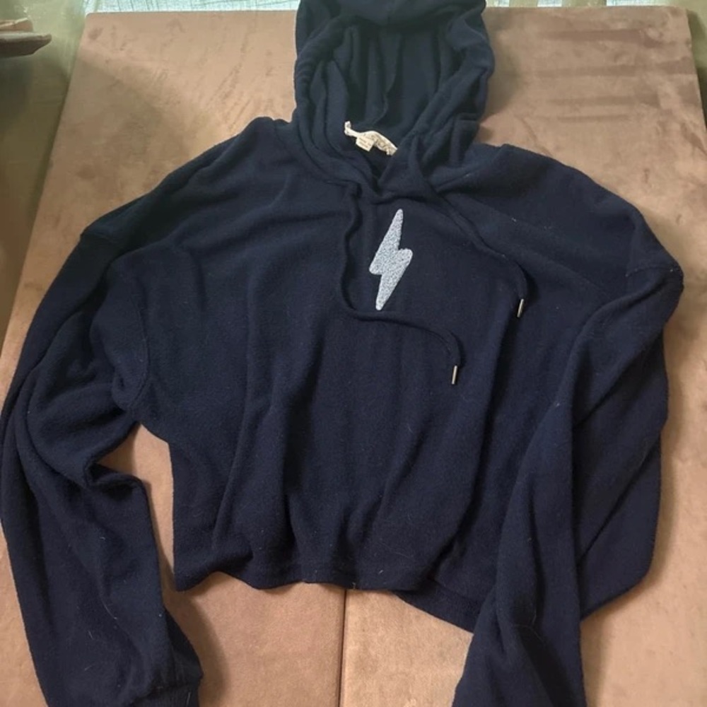Navy Blue Lightning Bolt Cropped Hoodie - Picture 5 of 5